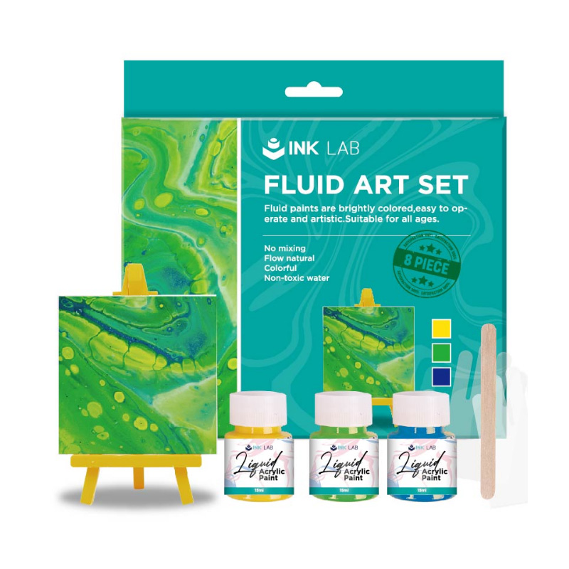 Acrylfarben-Set zum Ausgießen, 3 Farben, 25 ml, mit Leinwand, Staffelei, Holzwerkzeug, Handschuhen