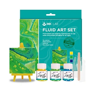 Pouring Acrylic Paint Set of 3 Colors 25ml, with Canvas, Easel, Wood Tool, Gloves, Purple Series