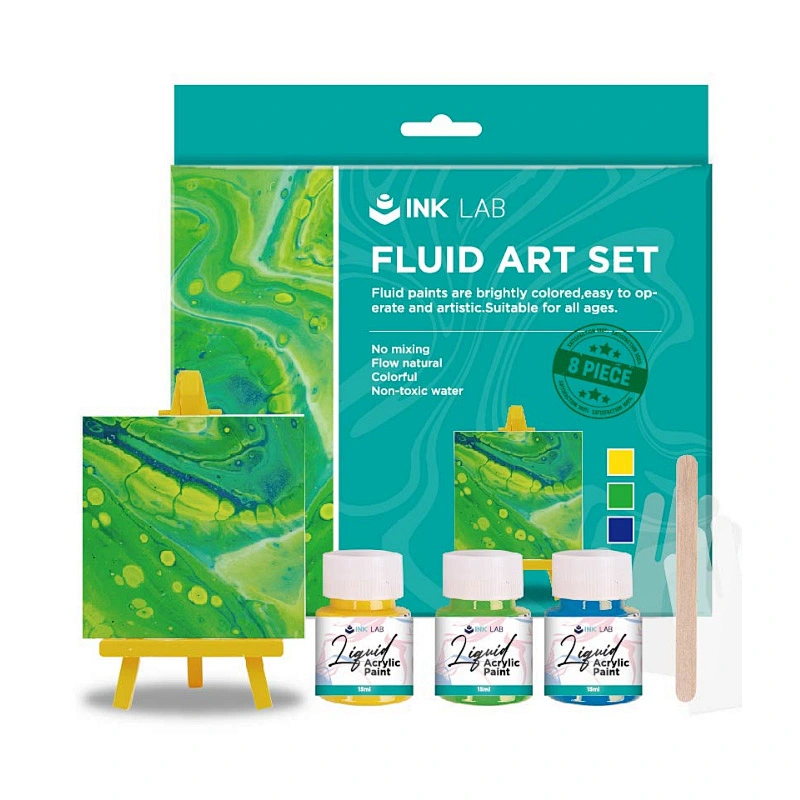 Acrylfarben-Set zum Ausgießen, 3 Farben, 25 ml, mit Leinwand, Staffelei, Holzwerkzeug, Handschuhen
