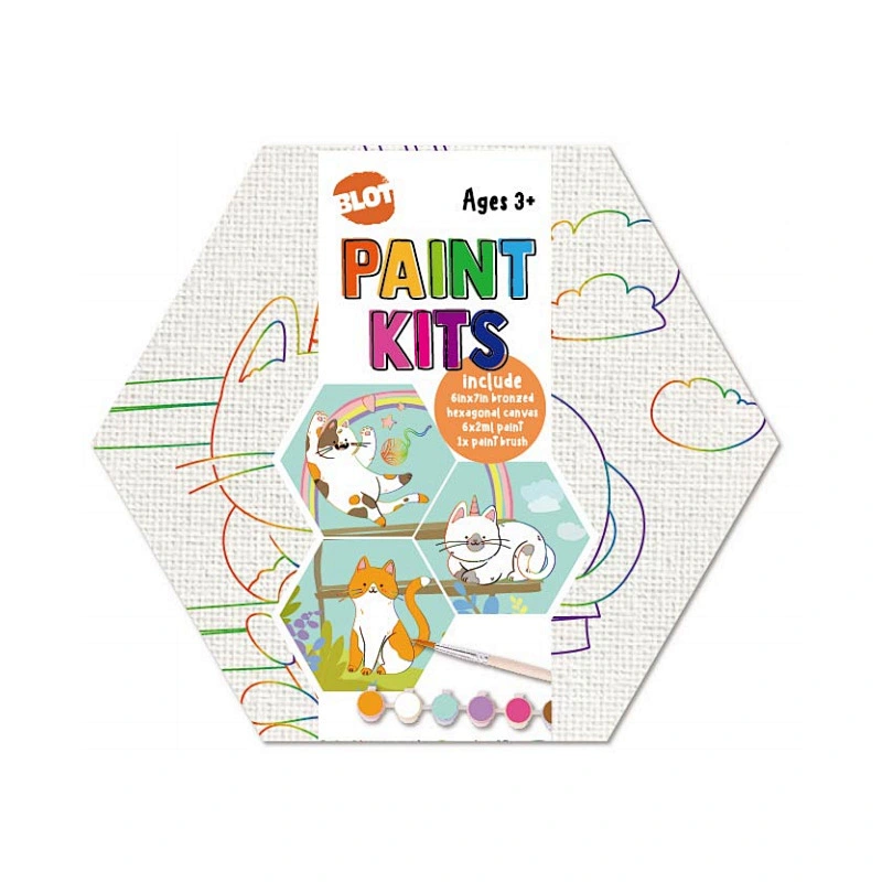 Pre-Printed Canvas & Paint Art Set, 6 Paints, 1 Brush, Cat