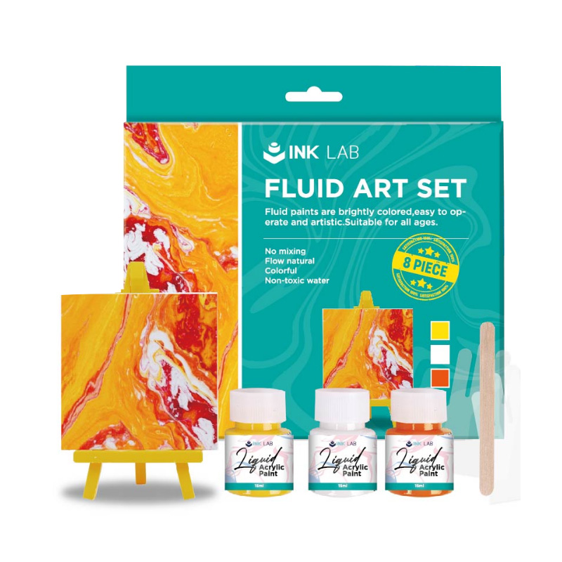 Pouring Acrylic Paint Set of 3 Colors 25ml, with Canvas, Easel, Wood Tool, Gloves, Yellow Series