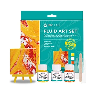 Pouring Acrylic Paint Set of 3 Colors 25ml, with Canvas, Easel, Wood Tool, Gloves, Yellow Series