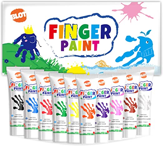 Juego de pintura para dedos, 10 colores, no tóxico, juego de pintura para póster para niños, juegos de pintura de arte para dedos seguros, 36 ml/tubo