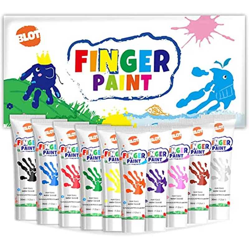 Juego de pintura para dedos, 10 colores, no tóxico, juego de pintura para póster para niños, juegos de pintura de arte para dedos seguros, 36 ml/tubo