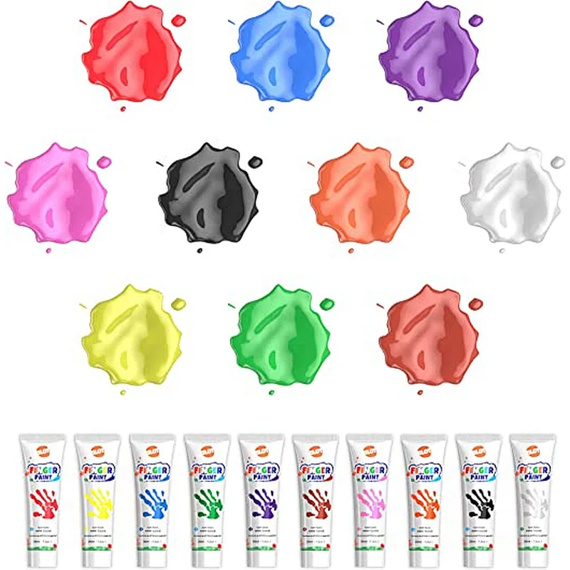 Juego de pintura para dedos, 10 colores, no tóxico, juego de pintura para póster para niños, juegos de pintura de arte para dedos seguros, 36 ml/tubo