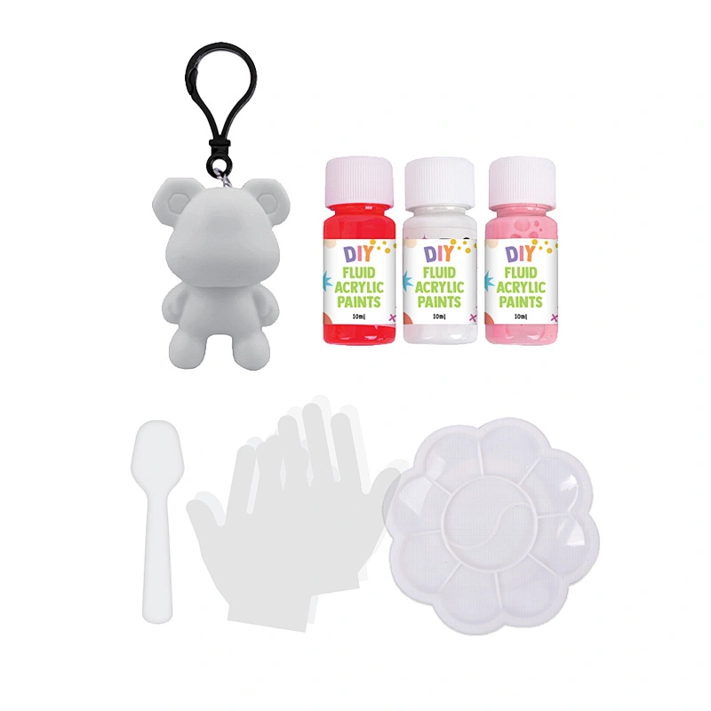 DIY-Malerei-Fluid-Bär-Set für Schlüsselbund, mehrfarbiges Mischfarben-Design
