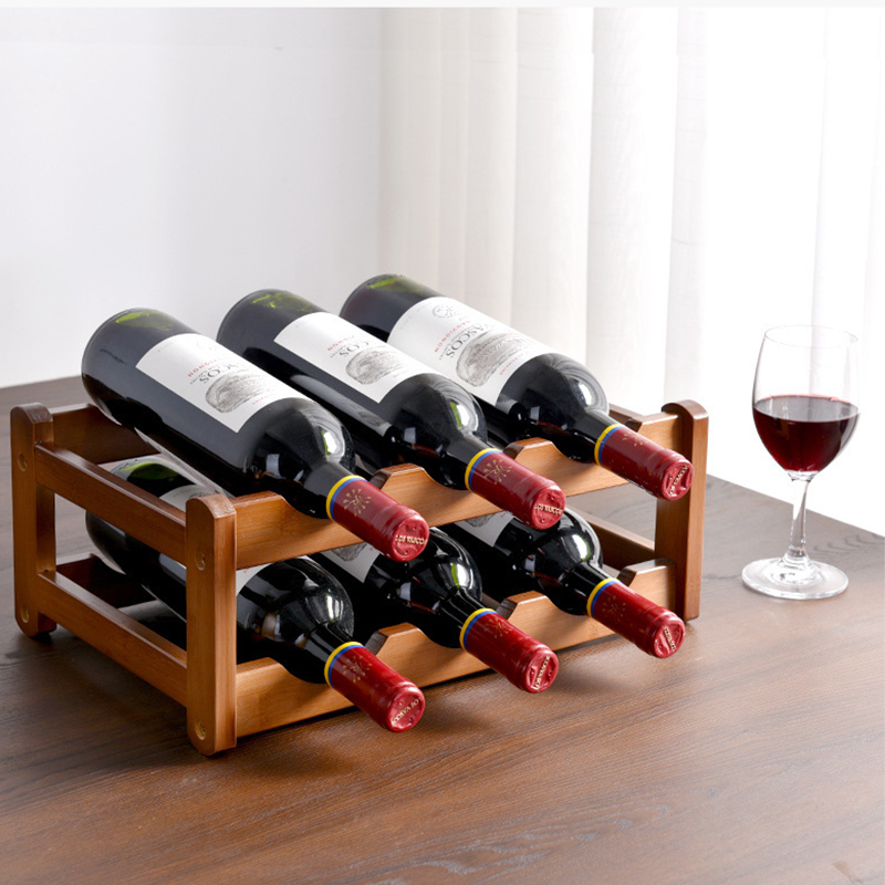 Bamboo Tabletop Wine Bottle Rack in Brown | OKSQW