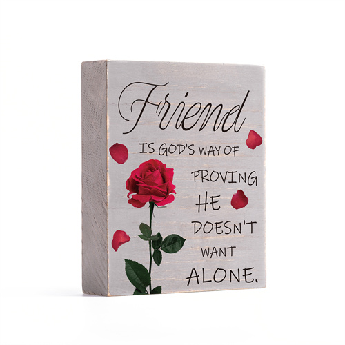 OKSQW Farmhouse Wood Block Signs Tabletop Decor with Cute Rose Print