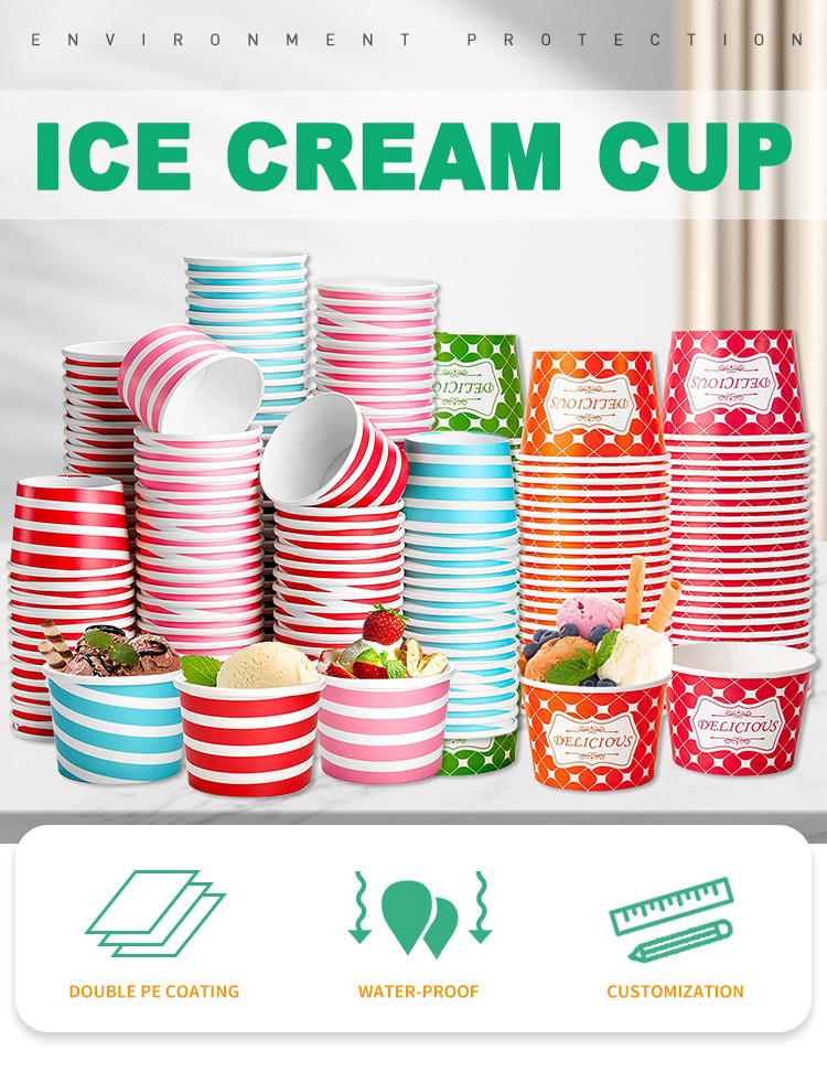 Red New Style Eco Friendly Custom Ice Cream Paper Cup Bowl with Lid And Print