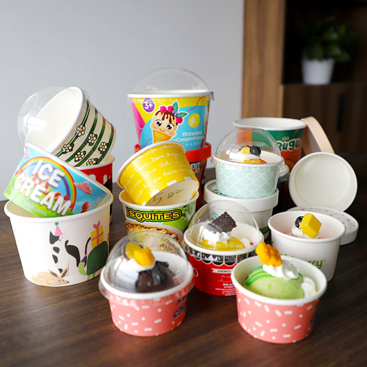 Red New Style Eco Friendly Custom Ice Cream Paper Cup Bowl with Lid And Print