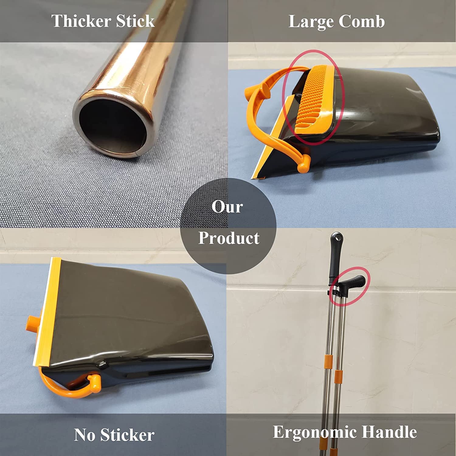 Dust Pan Broom with Comb Household Cleaning Upright Broom and Dustpan Combo with Long Handle