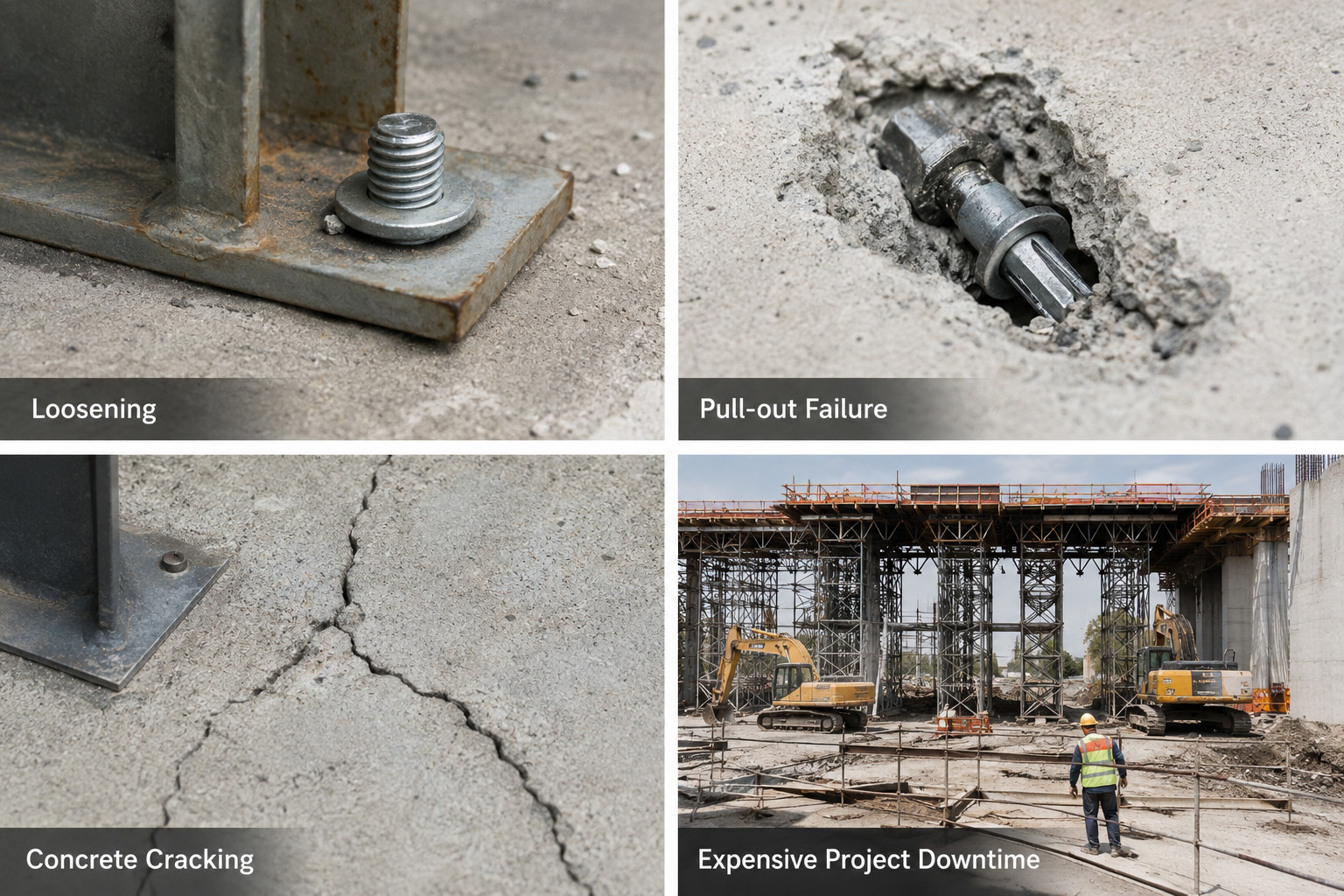 Concrete fastener failure caused by vibration and wrong product selection