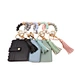 Beautiful Design Silicone Bead Bracelet Card Wallet Holder Keychain Pu Tassel Women's Purse Cute Bead Key Chain