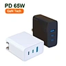 65W USB Charger 3-Port Compact Foldable Fast Cahrger Block For MacBook iPad iPhone GaN Charger ELectric USB Charger