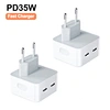 Dual Type C Port Universal Adapter PD 3.0 GaN Foldable USB USB C Plug GaN 35W Fast Wall Charger Block for iPhone 14 13 12 11 Pro Max Plus Mini, iPad, AirPods, MacBook Air