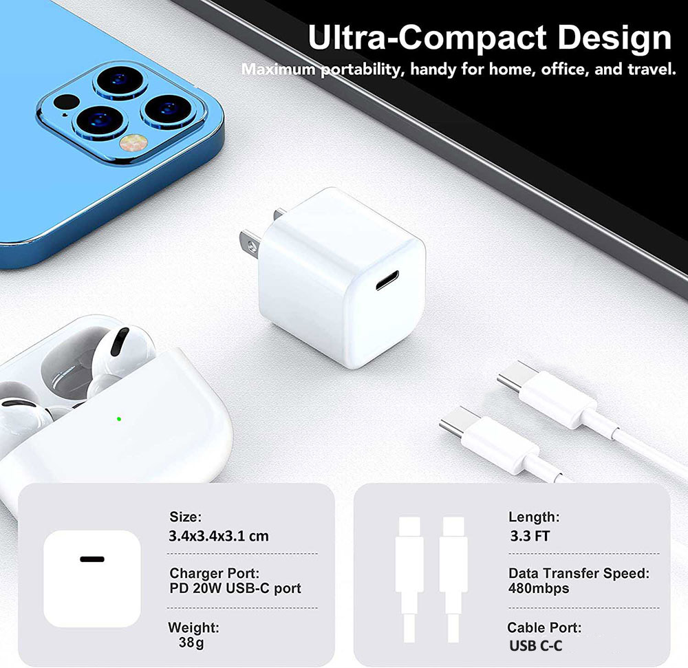 Electric Charger Type C to Type C Cable, Universal Adapter, Charging Block