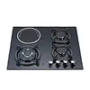 Cookermore 4 Burners Gas & Electric Hob Black Tempered Glass Panel Built-In Kitchen Appliance
