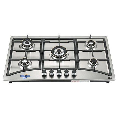 5 burner Stainless Steel Surface Gas Hob with Durable Metal Knob Built in Hob for Commercial and Household Gas Hobs