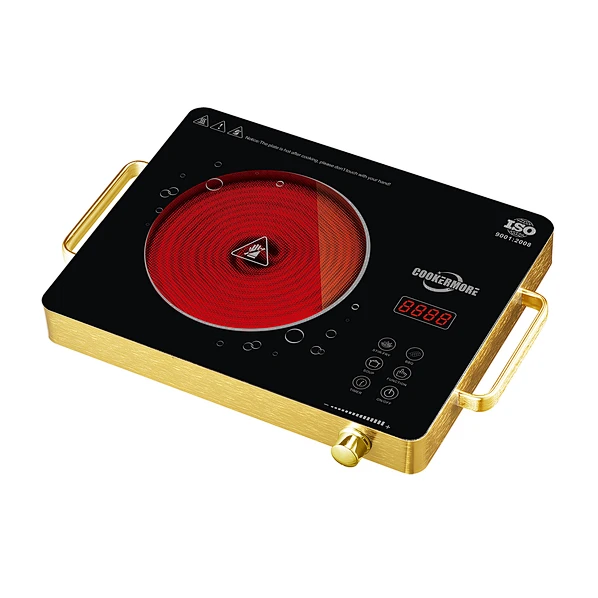 Global Wholesale Kitchen Appliance Double Holder for Singe Burner Ceramic Plate for Infrared Cooker-CMT20-16P-G with Skin Touch and Knob Control,Aluminum alloy body,Timer function,A-grade crystal plate
