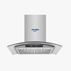 Commercial Purchasing Flat Silver color Tempered Glass Not Pulling Air Cooker Hood Exhaust Fans-G01D-FD2 with DC Power,LED Light,Baffle Filter,Touch Button Switch