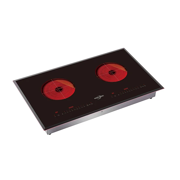 Factory Price Wholesale Singapore Market Double Burners Induction Hob Timer Setting LED display for Infrared  Cooker-CMST-199 with Crystal Plate,Pure copper power cord