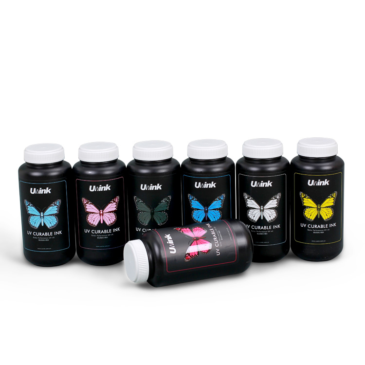 Botellas de tinta uv dtf UVINK para fabricación de pegatinas uv dtf para vasos térmicos por transferencia sobre superficies duras