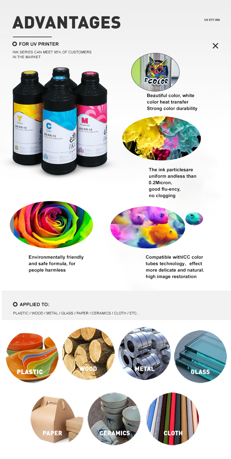 UVINK industrial uv dt ink cartridges and finished uv dtf prints sample