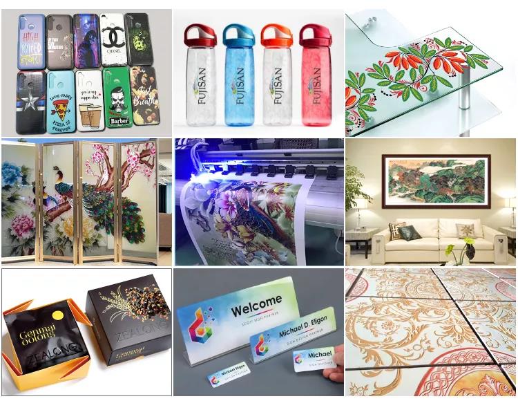 Hard UV ink printing applications on UV flatbed inkjet printer, glass metal acrylic wood printing