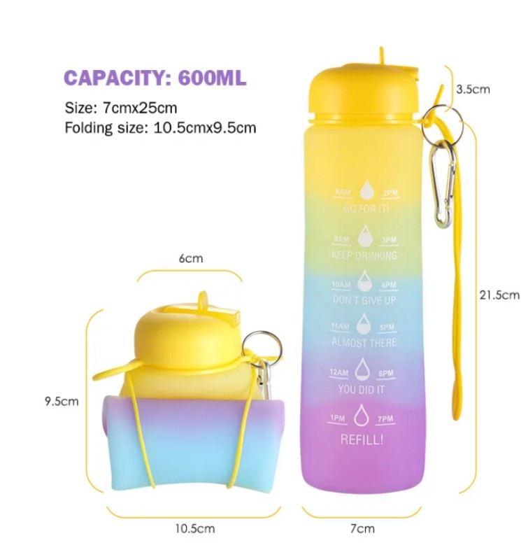 Leak Proof Water Bottle With Straw Lid Silicone Foldable Water Bottle
