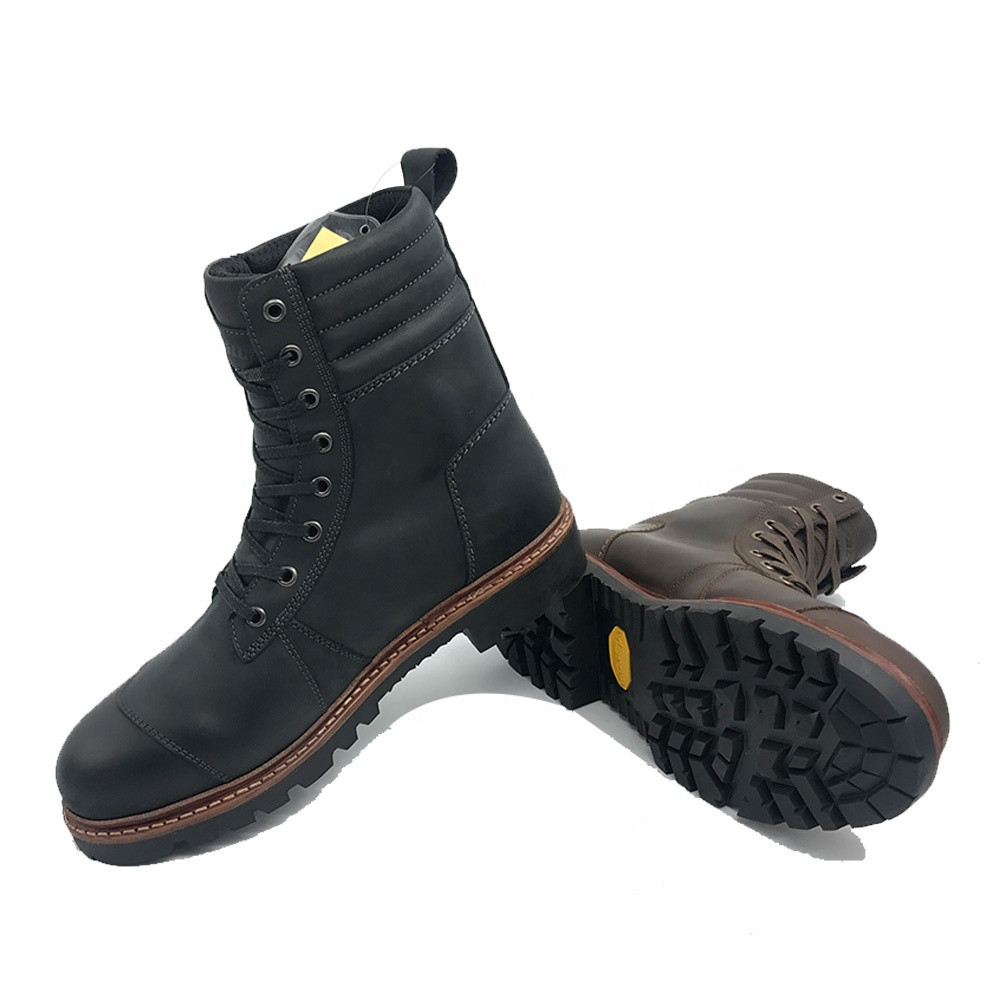 PPE Standard Ankle Protector Leather Shoes Waterproof Lace Up Motorcycle Boots For Men