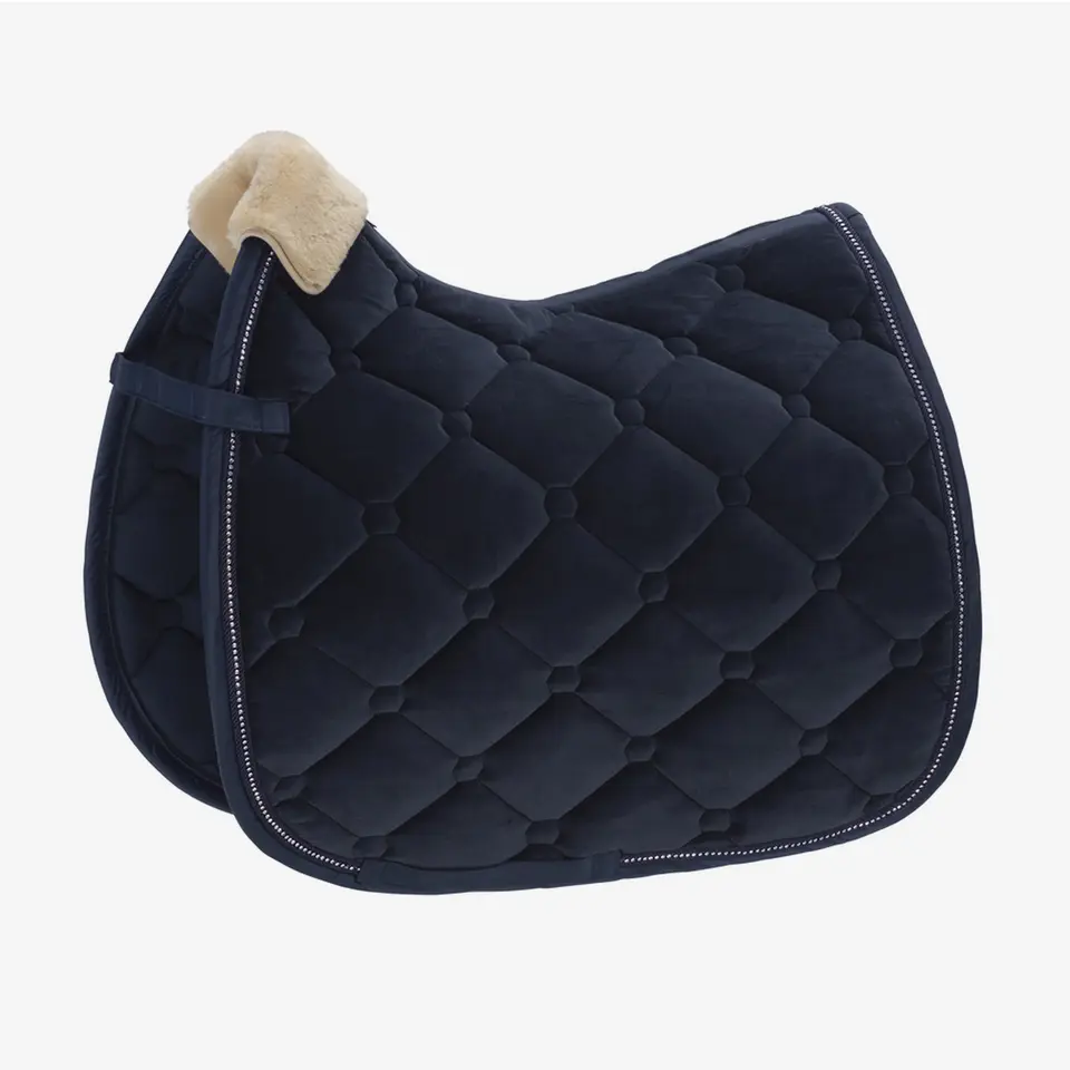 Horse Velvet Riding Winter Navy Saddle Pad with fur