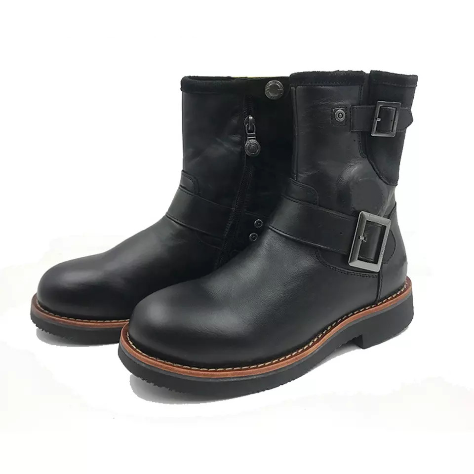 Leather Shoes Classic Buckle Zipper Men Motorcycle Boots
