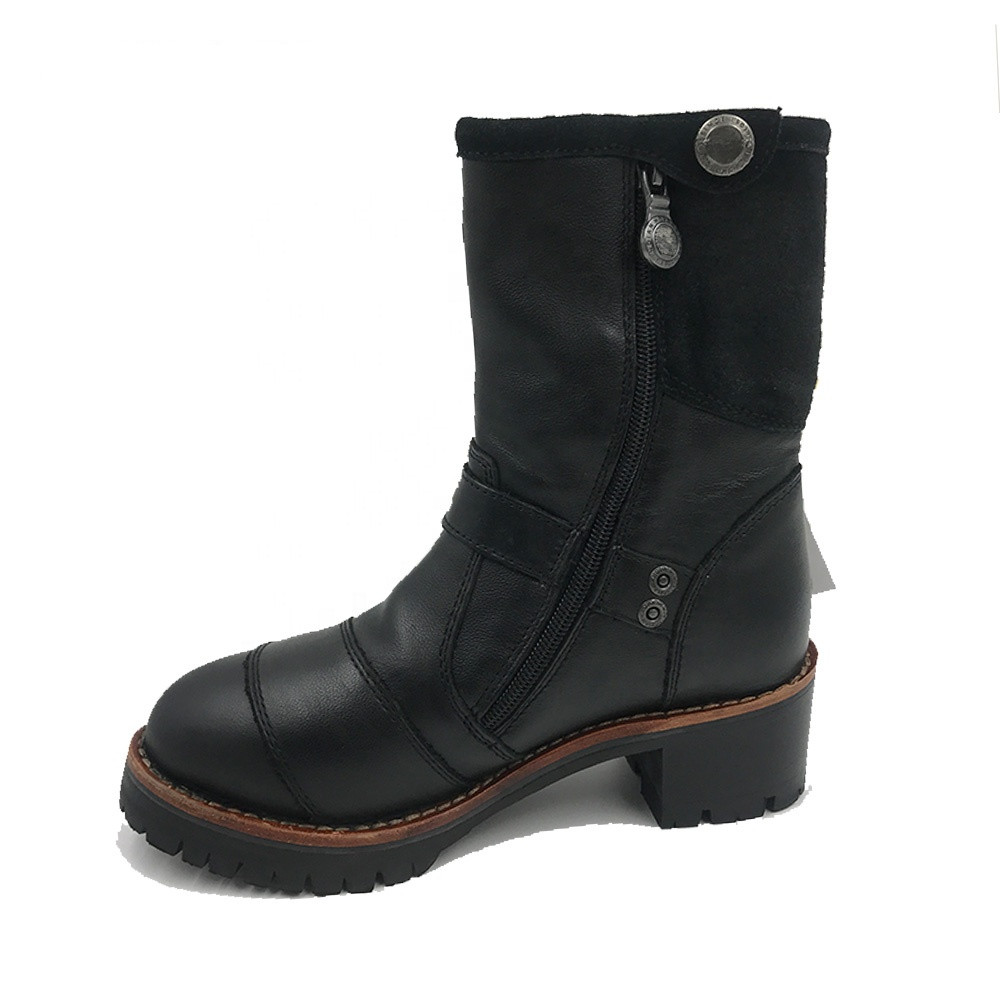 CE Pass Waterproof Black Genuine Cow Leather Woman Motorcycle Boots
