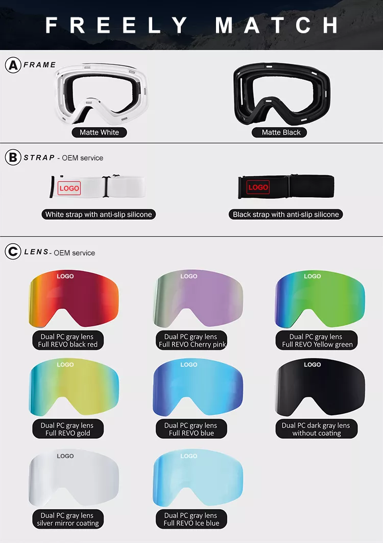 Ski/ Snowsports anti fog PC lens snowboard magnetic over glass ski goggles China