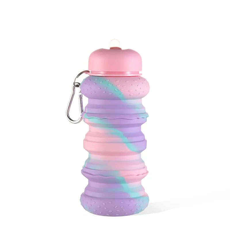 Travel Portable Leak Proof Water Bottle With Straw Lid Outdoor Sport Water Bottle Silicone Foldable Water Bottle