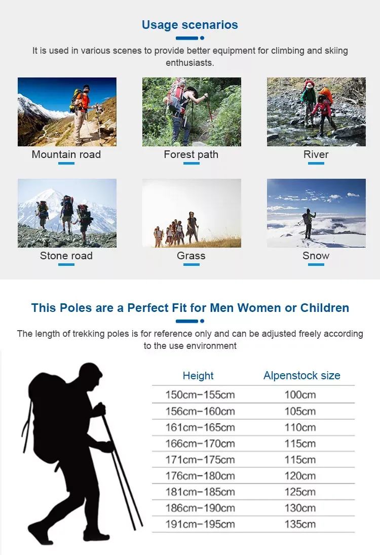 Usage Scenarios of Mountaining Cane Nordic Walking Stick Adjustable Trekking Pole