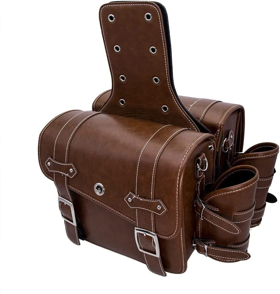 Portable Waterproof Brown Motorcycle Saddlebag Synthetic Fiber With Water Bottle Holder Bag