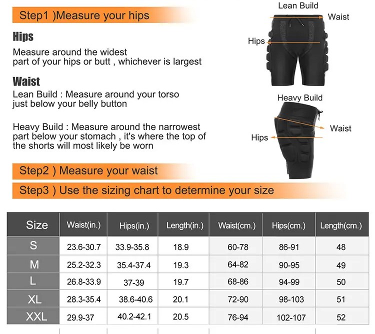 Size Chart of Thickened Crash Pads Pants