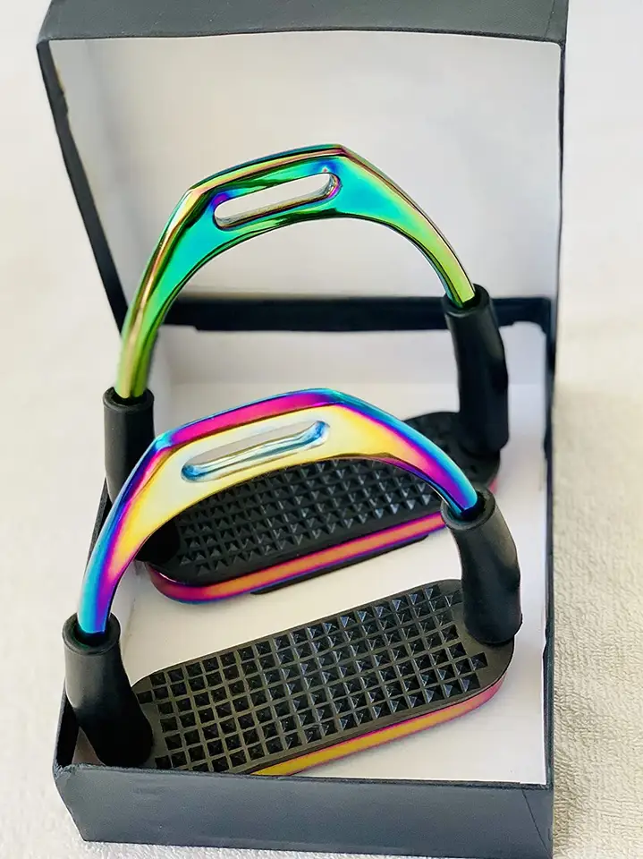 Equestrian Stainless steel Stirrups with Rubber treads Rianbow Gloss