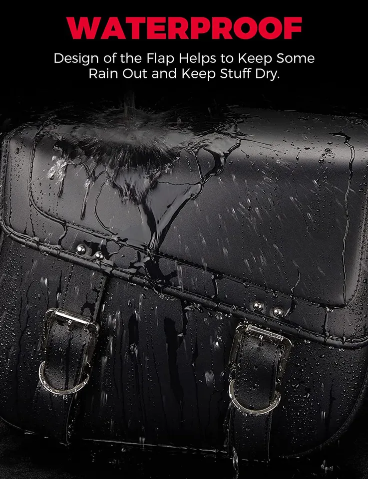 Waterproof Black Universal PU Leather Motorcycle Sadddlebag