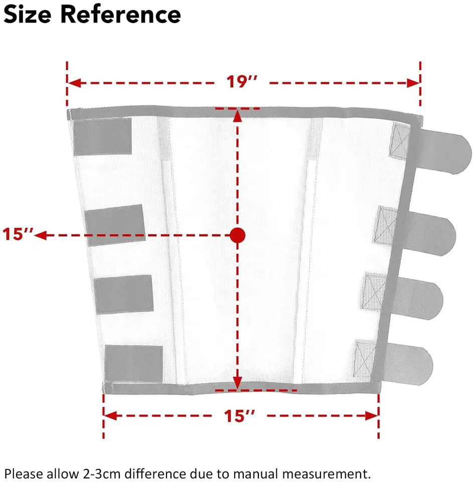 measurements of horse fly boot mesh wrap
