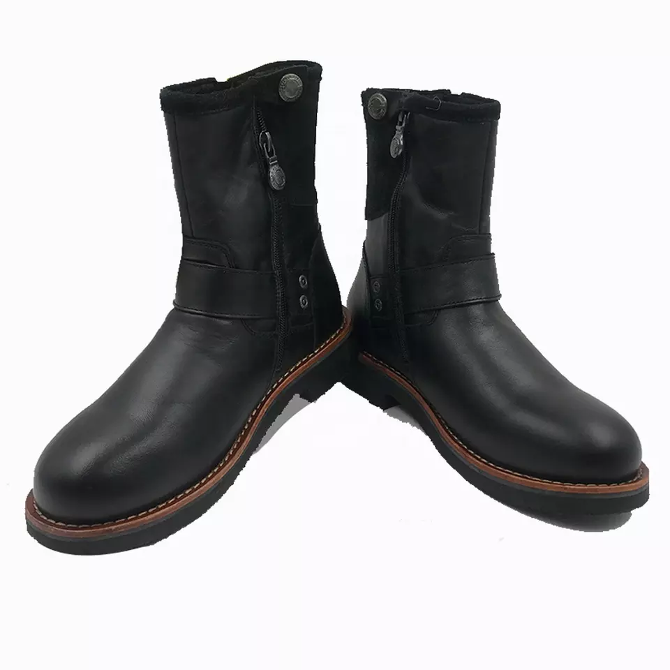 Genuine Cow Leather Shoes Classic Buckle Zipper Men Motorcycle Boots China