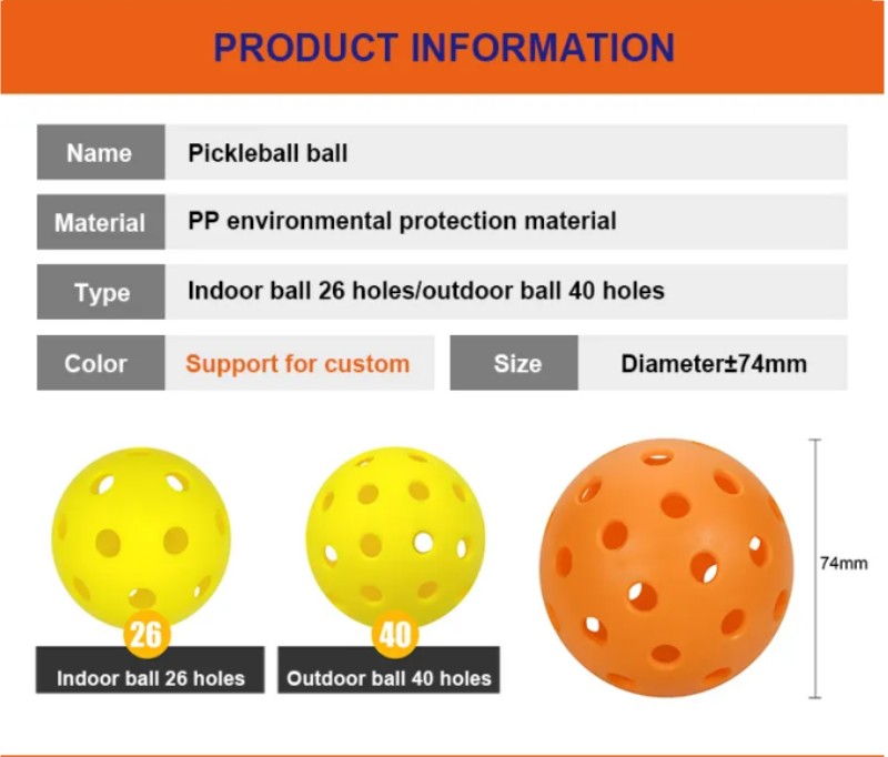 Outdoor Pickleball ball PP Material USAPA approved 40 holes pickleball balls