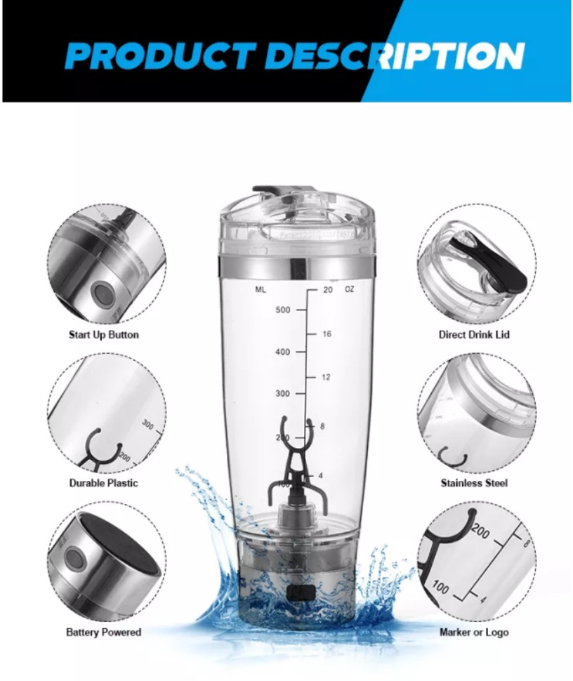 700ml Hot Sale Bottle Electric Protein Shaker Bottle Plastic Leak Proof Stainless Steel Water Bottle Sport Insulated Vacuum Gym Fitness Electric Bottle