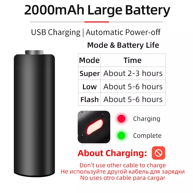 Ultralight Large Battery Bicycle Front Lamp USB Rechargeable Lamp