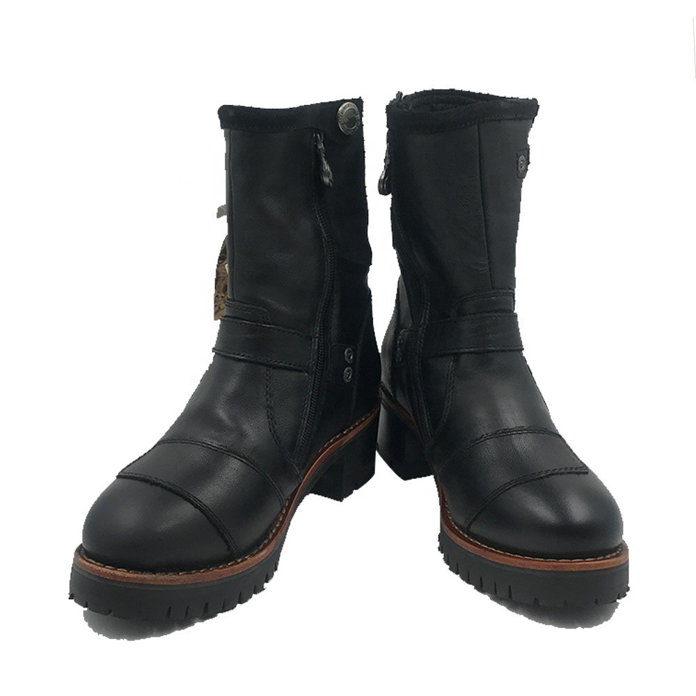 CE Pass Waterproof Black Genuine Cow Leather Motorcycle Boots For Women