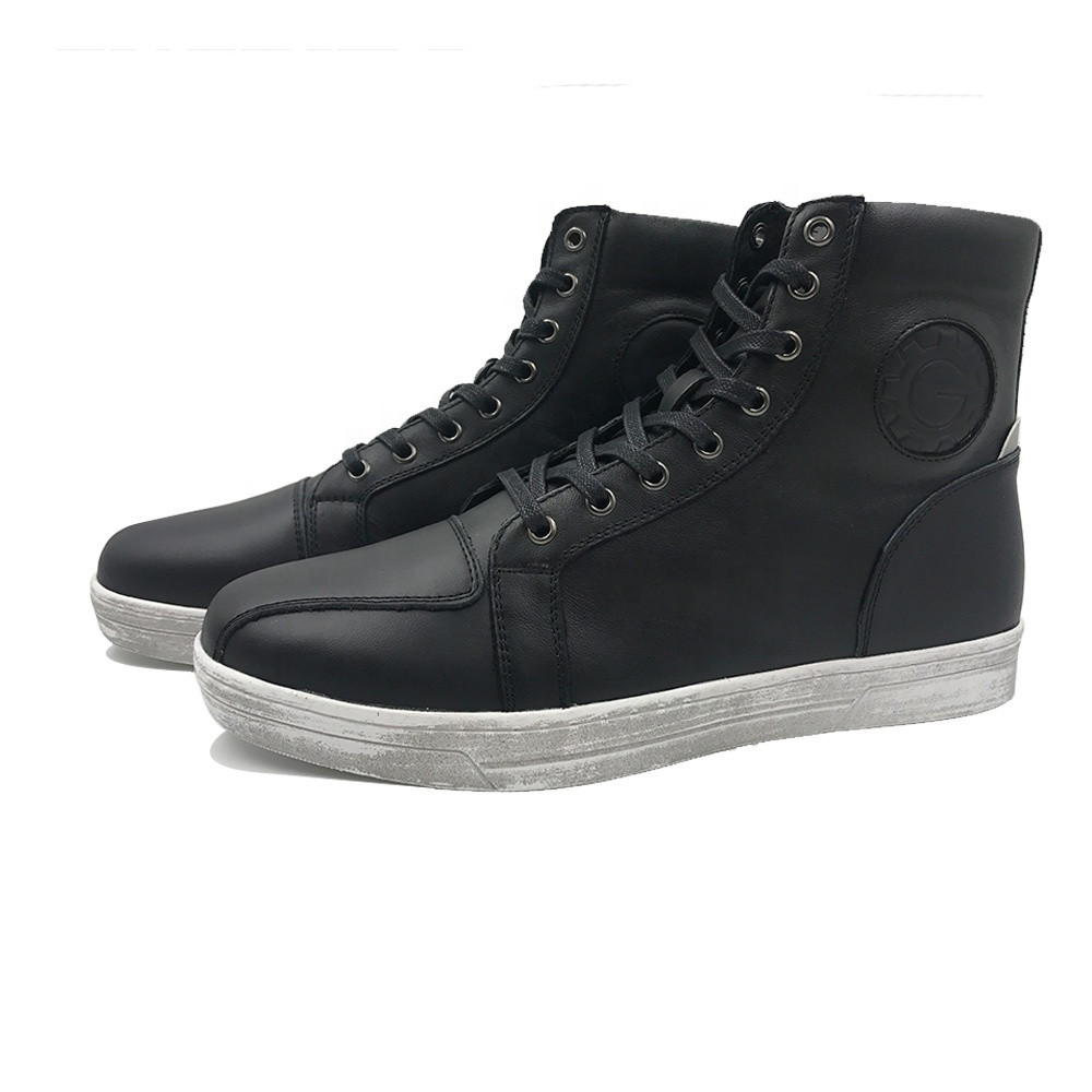 Black Urban Mens Motorbike Boots Off Leather Road Lace Up Casual Motorcycle Boots