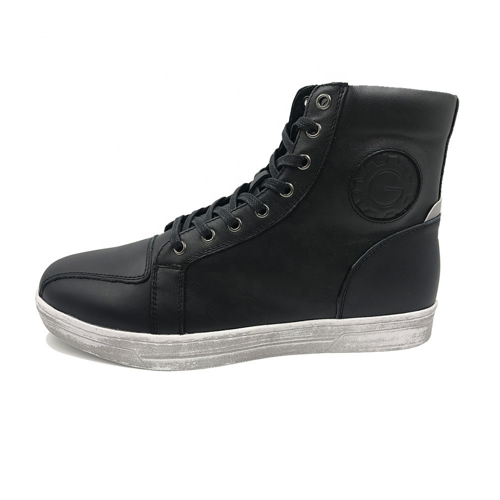 Urban Mens Motorbike Boots Off Leather Road Lace Up Casual Motorcycle Boots