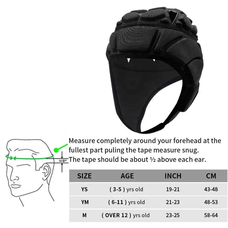 Size Chart of Soft Head Protection Protective Helmet for Soccer Goalie