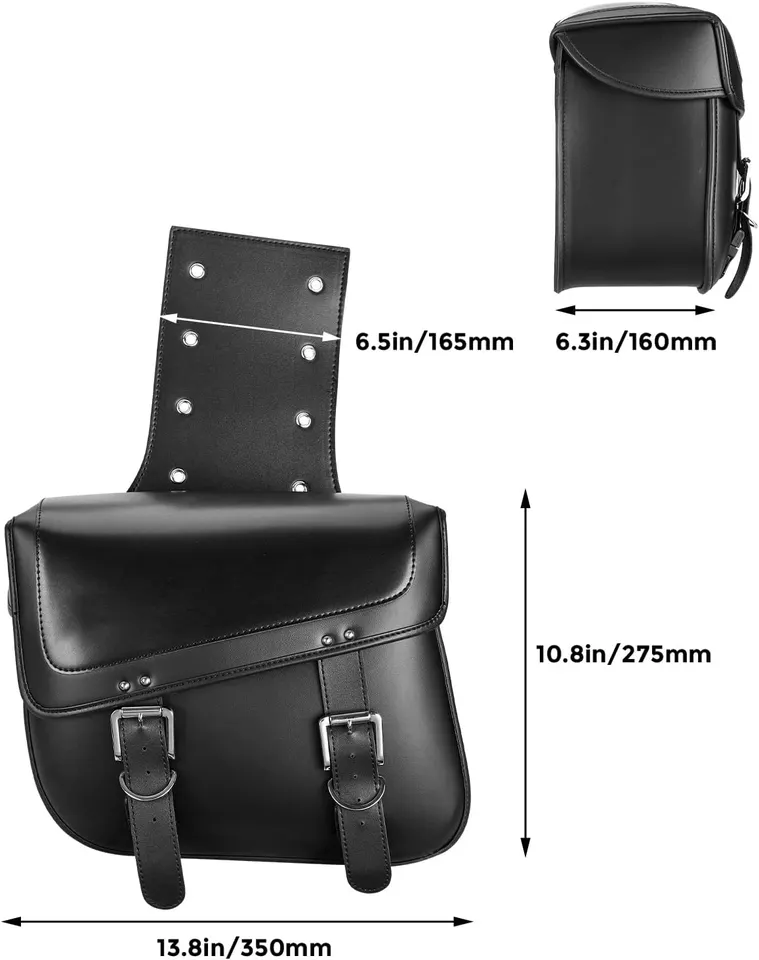 Waterproof Black Universal PU Leather Motorcycle Sadddlebag